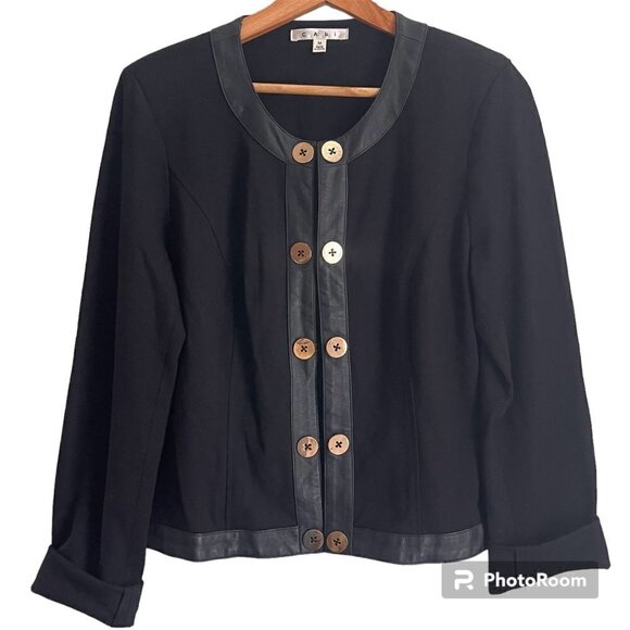 CAbi Women's Blazer Jacket Size M Faux Leather Trim Decorative Buttons - Picture 1 of 11